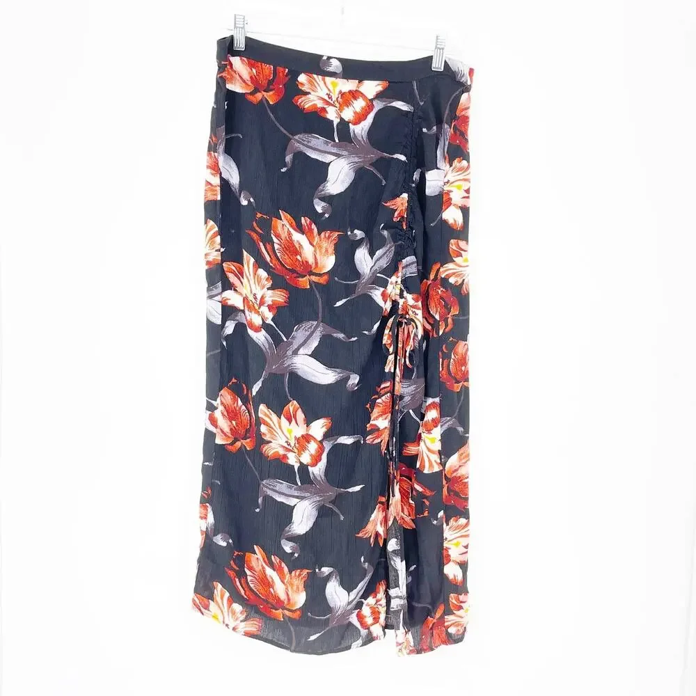 Forever 21 Floral Midi Side Slit Skirt Size XL